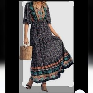 Pretty Garden:Floral Maxi Dress with Multicolor Accents